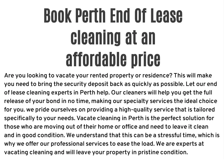 book perth end of lease cleaning at an affordable