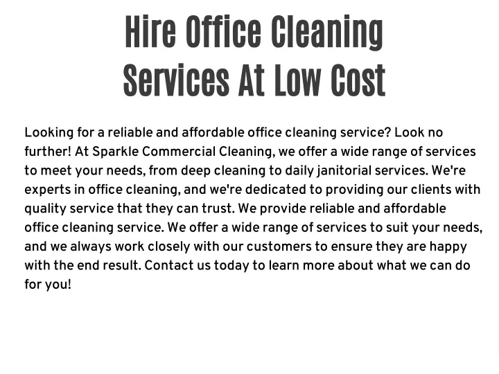 hire office cleaning services at low cost