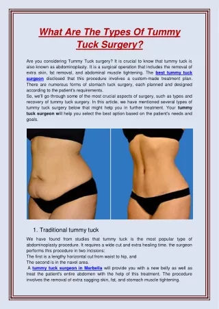 what are the types of tummy tuck surgery