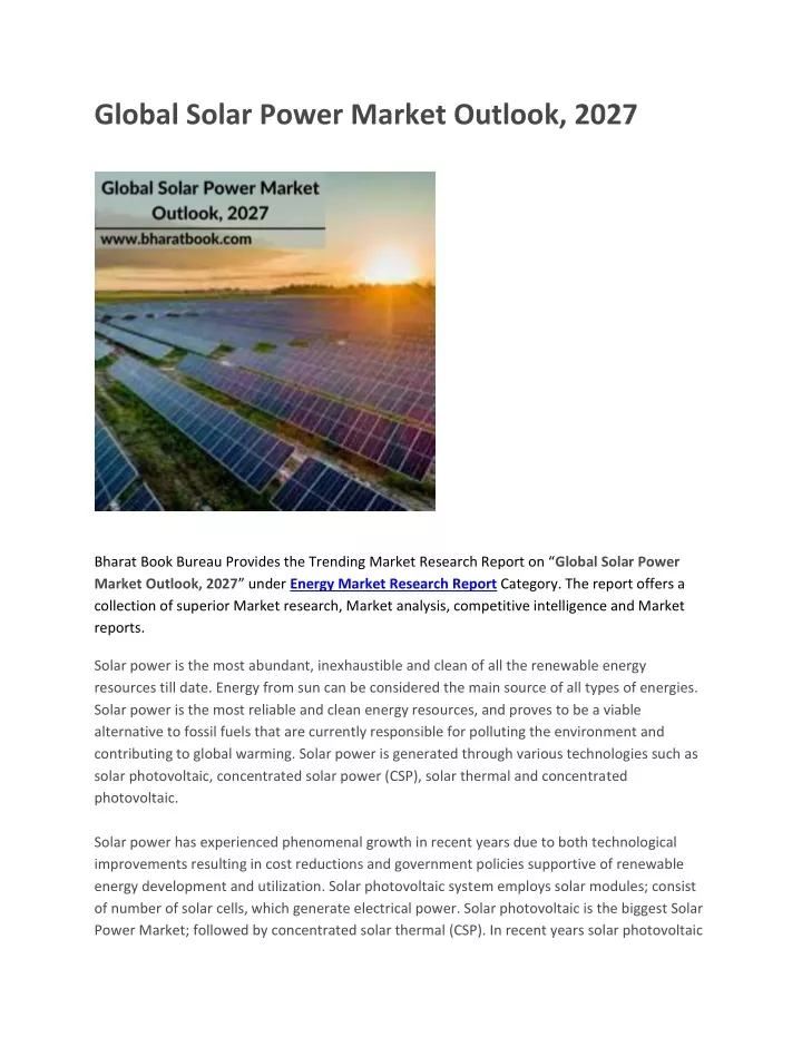 global solar power market outlook 2027