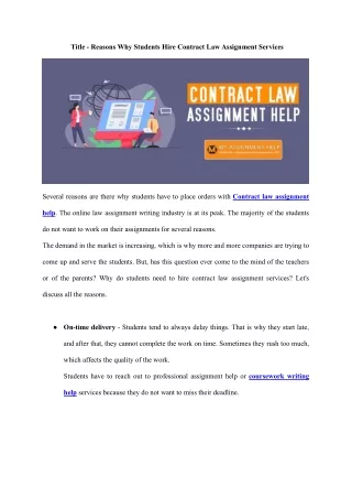 Reasons Why Students Hire Contract Law Assignment Services