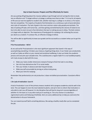 Key to Exam Success Prepare and Plan Effectively for Exams