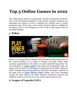 Top 5 Online Games in 2022