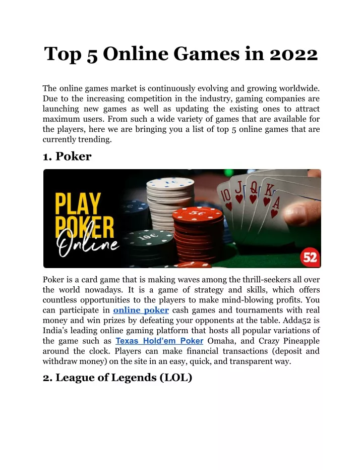 top 5 online games in 2022