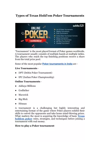 Types of Texas Hold’em Poker Tournaments