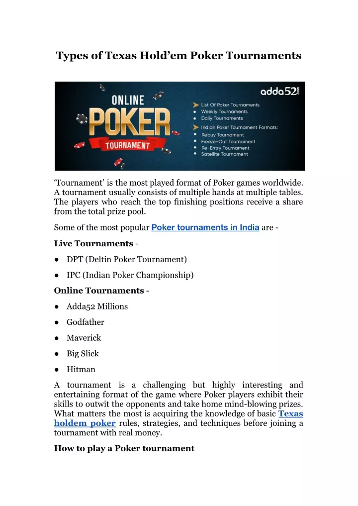 types of texas hold em poker tournaments