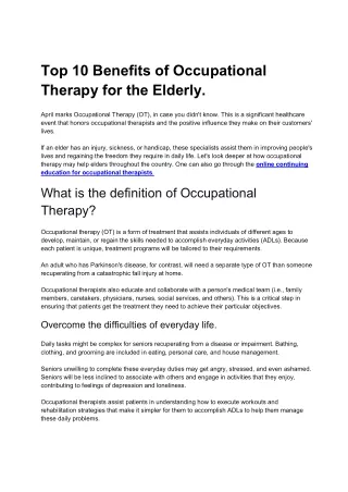 Top 10 Benefits of Occupational Therapy for the Elderly