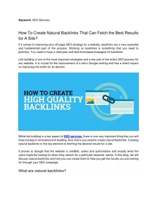 How To Create Natural Backlinks That Can Fetch the Best Results for A Site