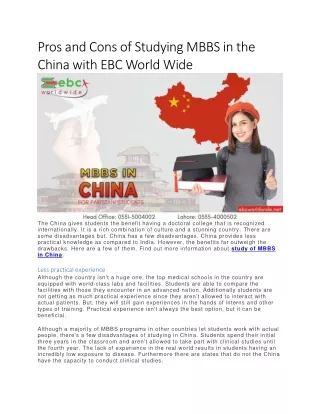 pros and cons of studying mbbs in the china with