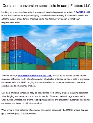 Container conversion specialists in uae