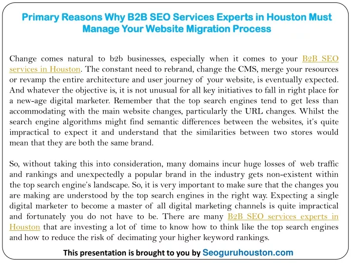 primary reasons why b2b seo services experts