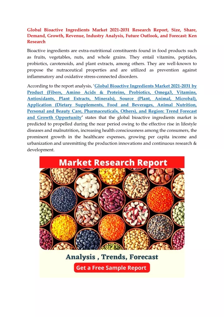 global bioactive ingredients market 2021 2031