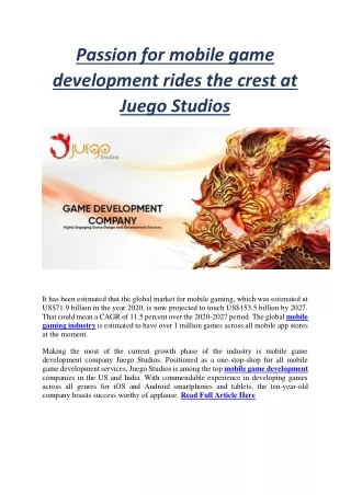 Passion for mobile game development rides the crest at Juego Studios