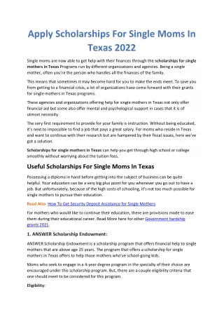 Apply Scholarships For Single Moms In Texas 2022