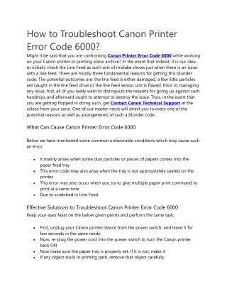 how to troubleshoot canon printer error code 6000