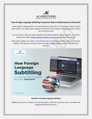 How Foreign Language Subtitling Companies Help In Global Business Outreach?