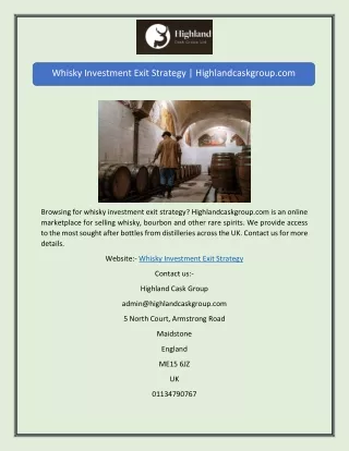 whisky investment exit strategy highlandcaskgroup