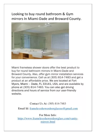 Looking to buy round bathroom & Gym mirrors In Miami-Dade and Broward County