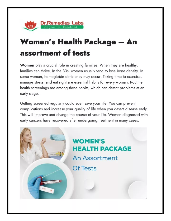 women s health package an assortment of tests