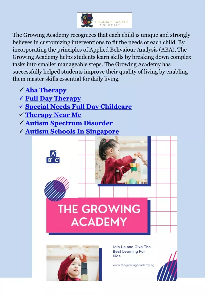 the growing academy recognizes that each child