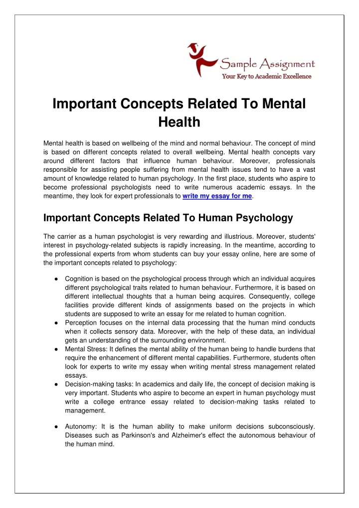 important concepts related to mental health