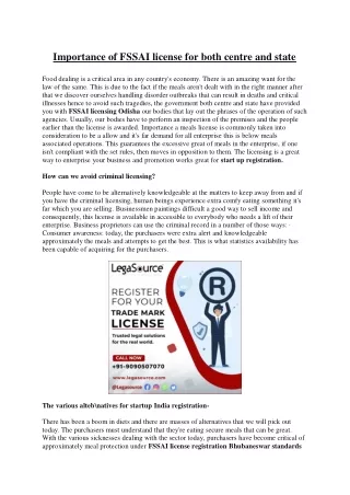 Importance of FSSAI license for both centre and state