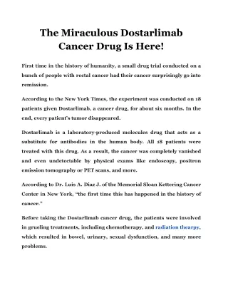 The Miraculous Dostarlimab Cancer Drug Is Here!