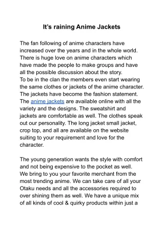 It’s raining Anime Jackets