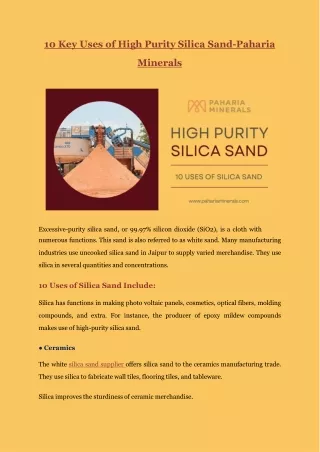 10 Key Uses of High Purity Silica Sand-Paharia Minerals