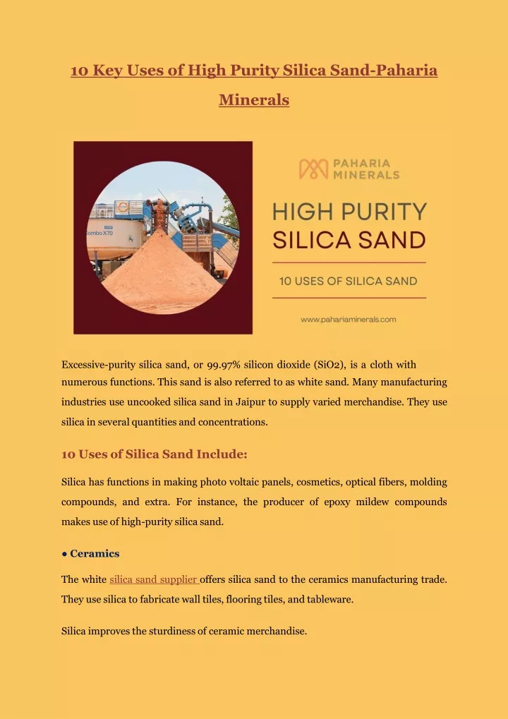 10 key uses of high purity silica sand paharia