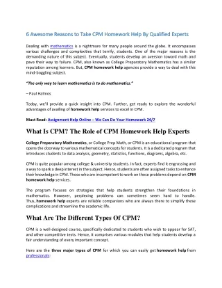 6 awesome reasons to take cpm homework help