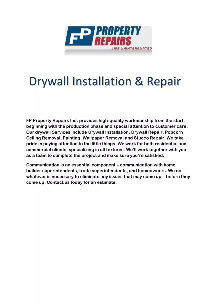 drywall installation repair
