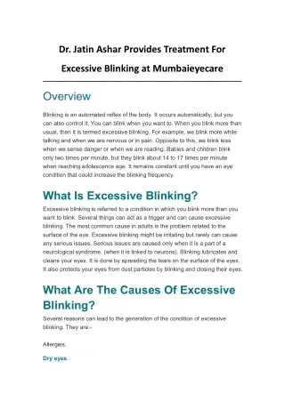 Dr. Jatin Ashar Provides Treatment For Excessive Blinking at Mumbaieyecare