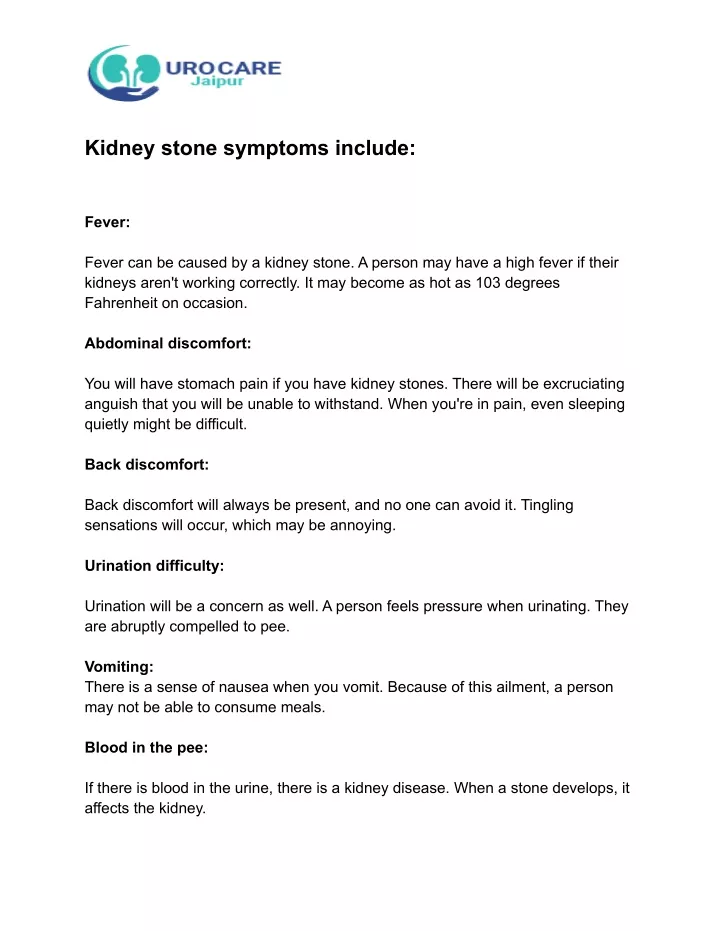 kidney stone symptoms include