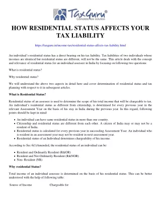 how residential status affects your tax liability