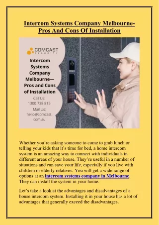 Intercom Systems Company Melbourne- Pros And Cons Of Installation