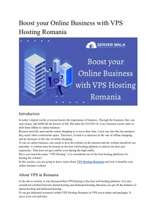 Boost your Online Business with VPS Hosting Romania