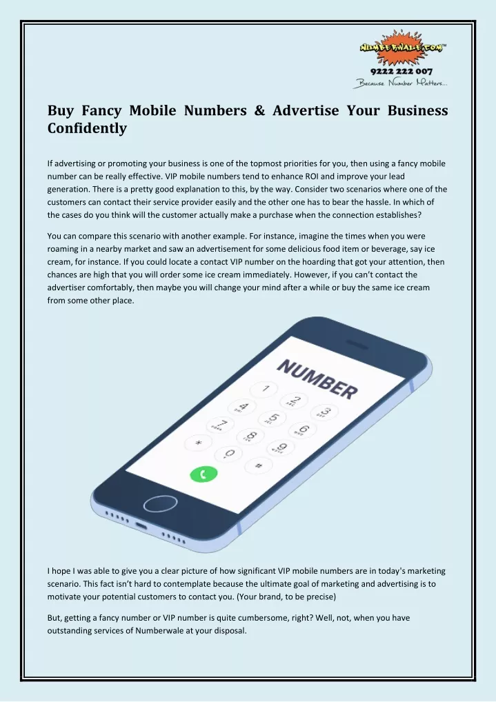 buy fancy mobile numbers advertise your business