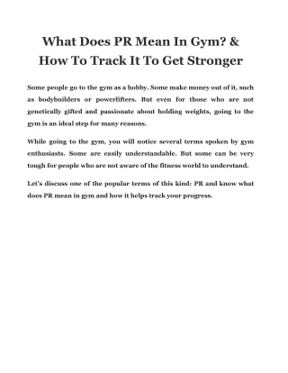 what does pr mean in gym how to track