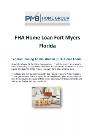 FHA Home Loan Fort Myers Florida by PMB Home Group