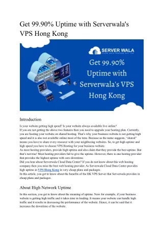 Get 99.90% Uptime with Serverwala's VPS Hong Kong