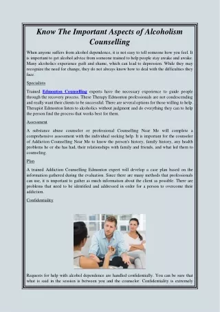 Know The Important Aspects of Alcoholism Counselling