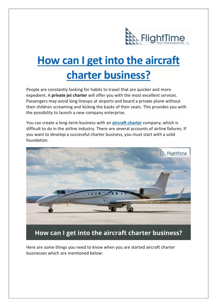 how can i get into the aircraft charter business