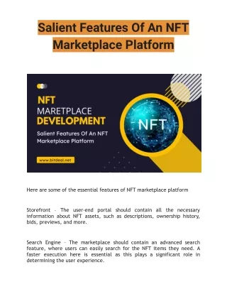 Salient Features Of An NFT Marketplace Platform