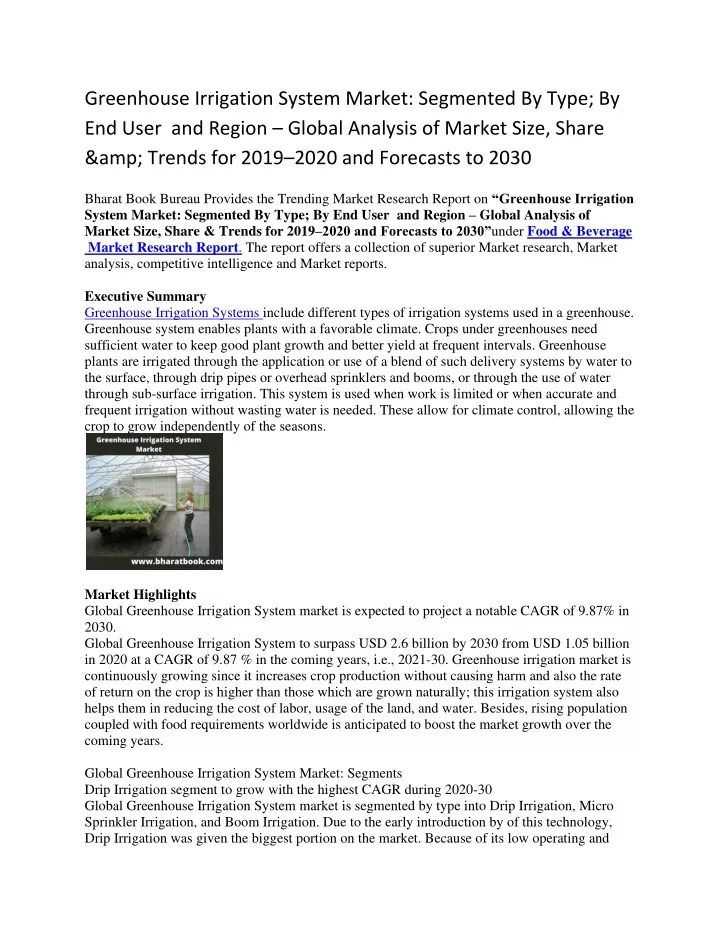 greenhouse irrigation system market segmented