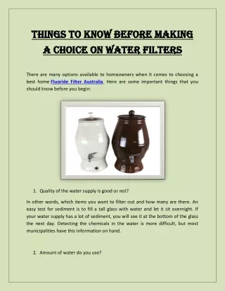 Things To Know Before Making a Choice on Water Filters