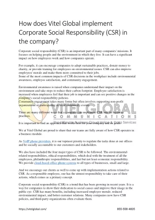 how does vitel global implement corporate social