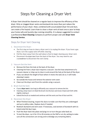 Steps for Cleaning a Dryer Vert - EDCM