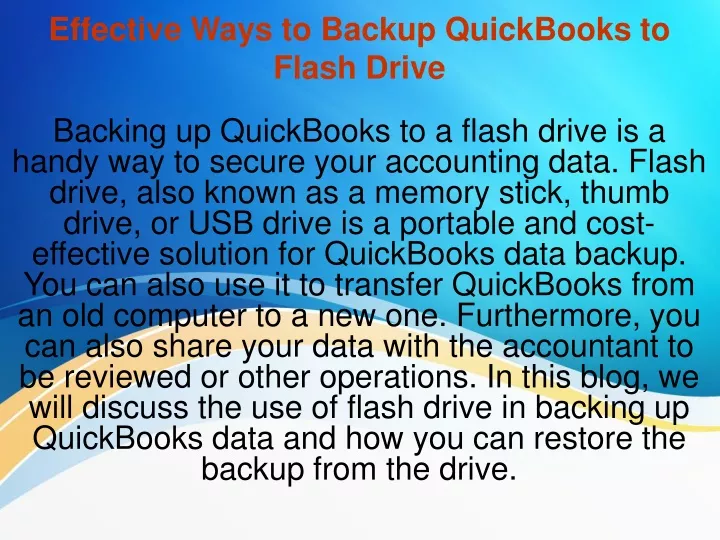 effective ways to backup quickbooks to flash drive