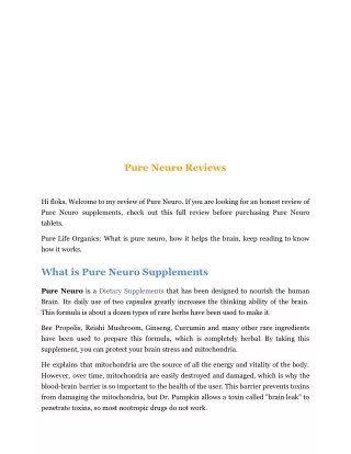 Pure Neuro By Pure Life Organics - Enhanced Brain Optimization Supplement